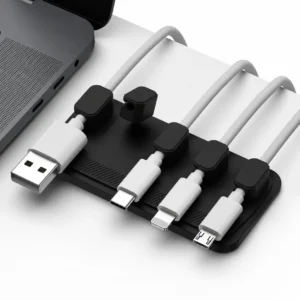 black cable management holder for clean desk