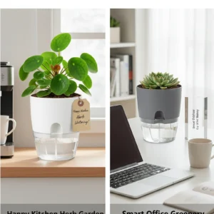 Modern self watering plant pots with built in water storage system