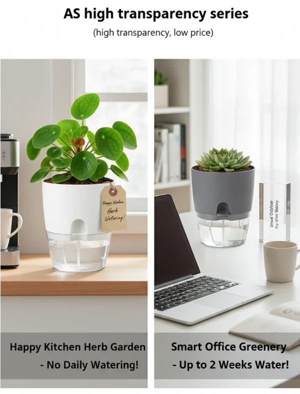 Modern self watering plant pots with built in water storage system