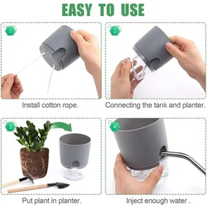 Indoor self watering planter with visible water level reservoir design
