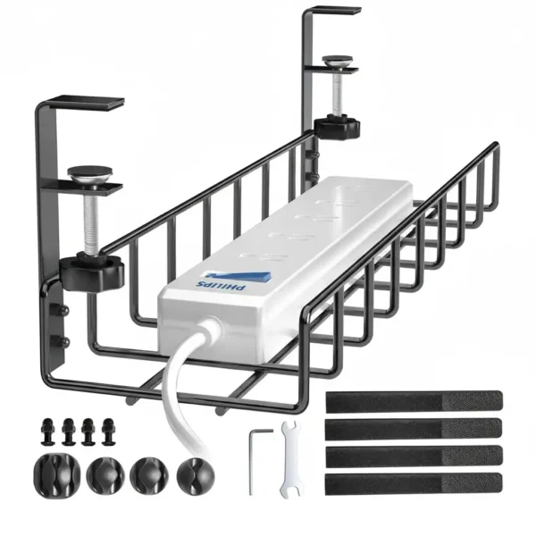 Under desk cable tray for home and office cable organization