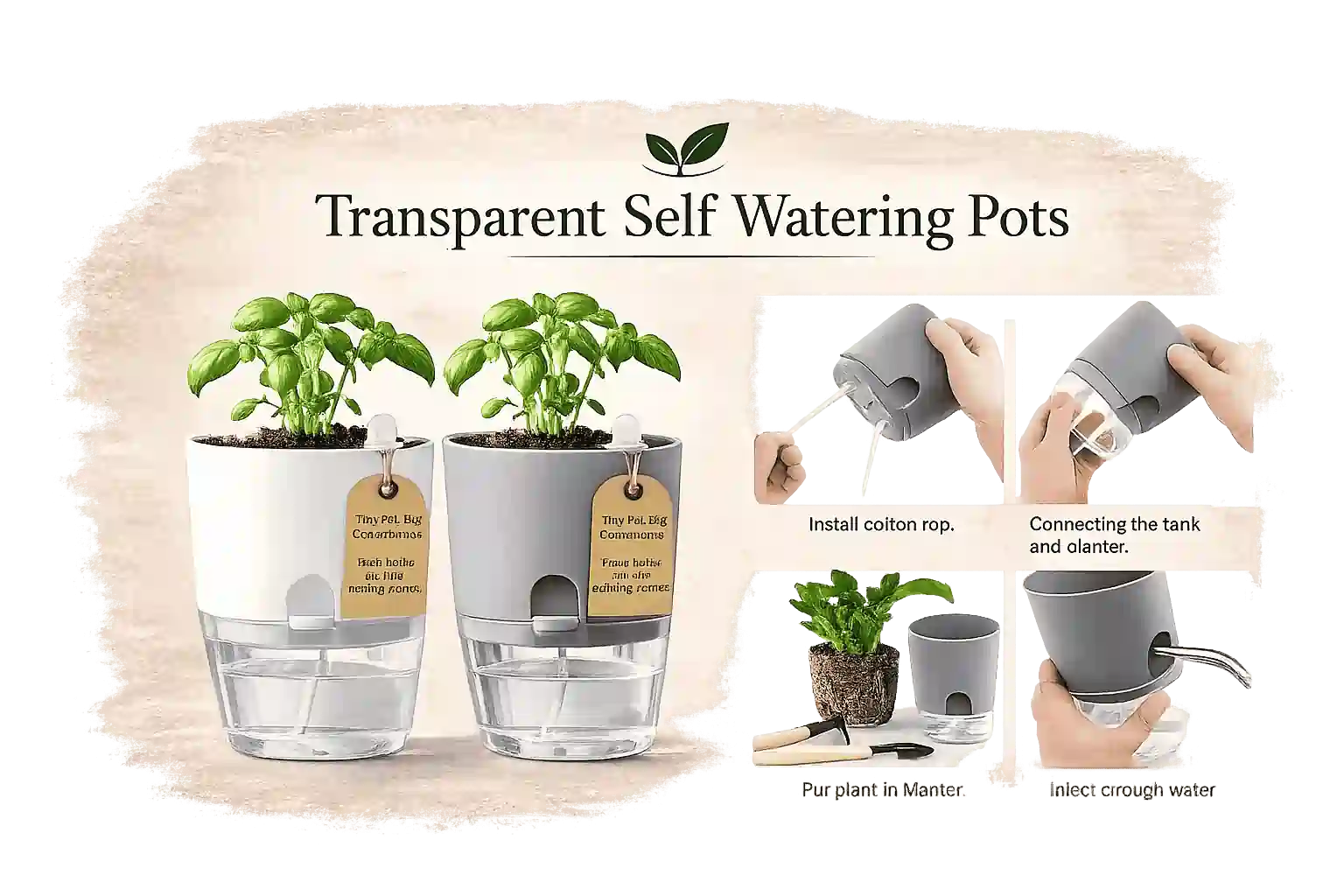 transparent self watering pot