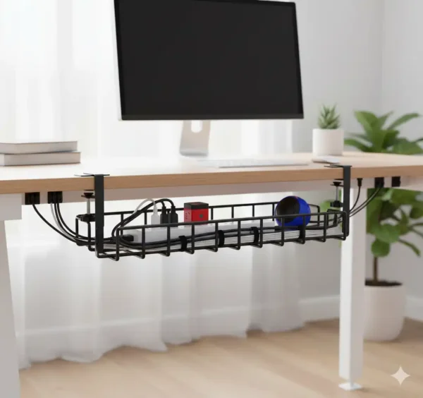 Office cable management tray for desk wire organization