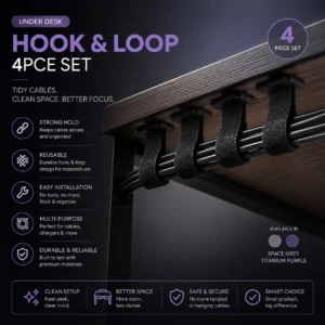 under desk hook and loop cable organizer