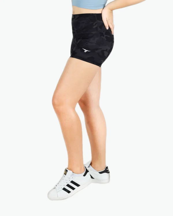 women high waisted black camo shorts skinny fit